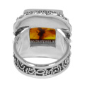 Gorgeous Amber Gemstone With Sterling Silver Vintage Design Ring Anniversary Gift Jewelry